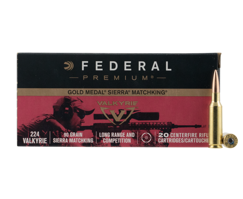 100176.png Federal Gold Medal Premium Rifle Ammo Brass .224 Valkyrie 20-Rounds 90 Grain Sierra MatchKing BTHP - Image 1