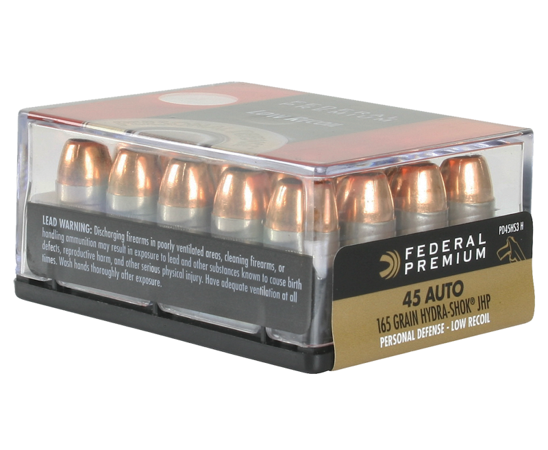 68256.png Federal Personal Defense Low Recoil Hydra-Shok Handgun Ammo .45 ACP 20-Rounds 165 Grain JHP - Image 1