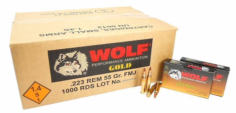 Image3__10113.1575656909.1280.1280.jpg 5.56x45 Ammo 55gr FMJ Wolf Gold Brass Case 1000 Round Case - Image 1