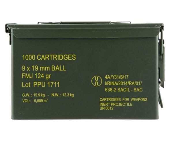 PPU Mil-Spec 9mm Luger 115 Grain Full Metal Jacket (FMJ) 1000 Rounds