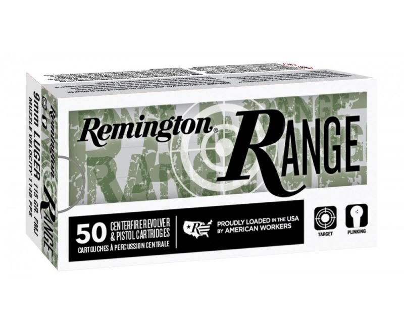 Remington-Range-T9MM3-047700490908.jpg.jpg Remington T9MM3 Range Ammunition 9mm 115GR FMJ 50rd Box - Image 1