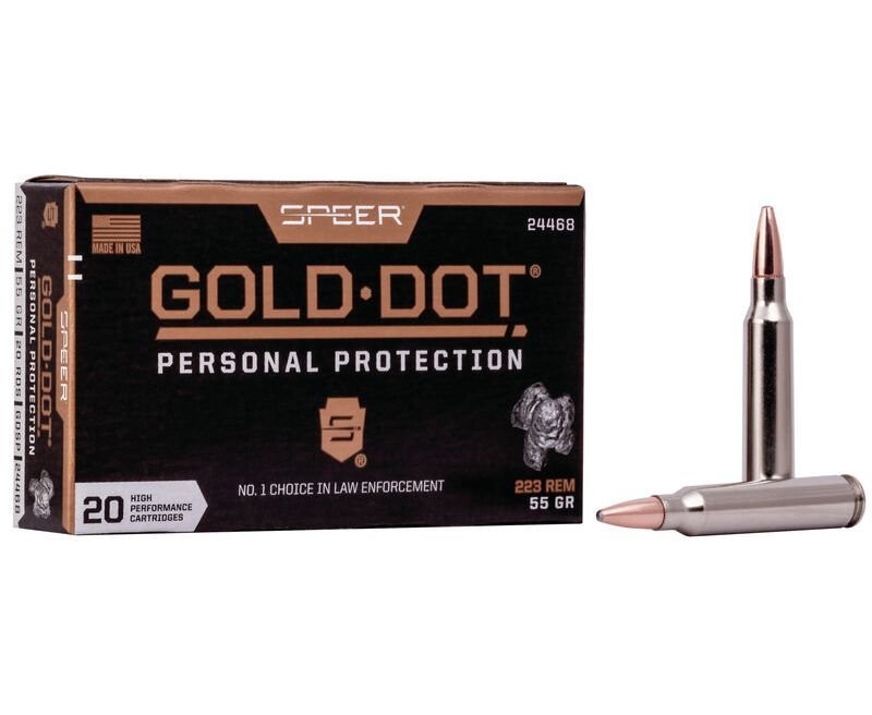 Speer-Gold-Dot-24468-604544657210.jpg Speer Gold Dot Nickel Plated Brass .223 Rem 55-Grain 20-Rounds SP - Image 1