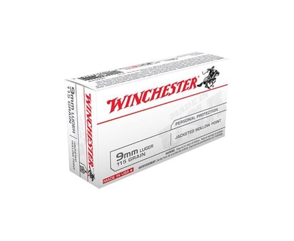 Winchester Ammunition 115 Grain Jacketed Hollow Point Brass 9mm 50Rds