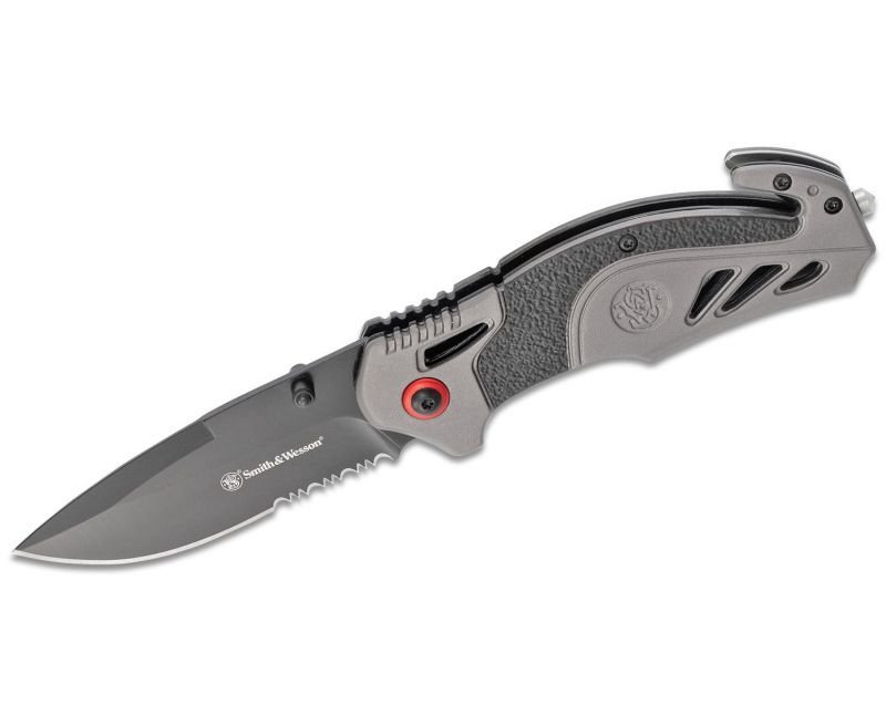 gag_1100038-6035-0591_1_.jpg Smith and Wesson Rescue Grey Folding Knife - 3.27" Grey Plain Drop Point Blade - Image 1