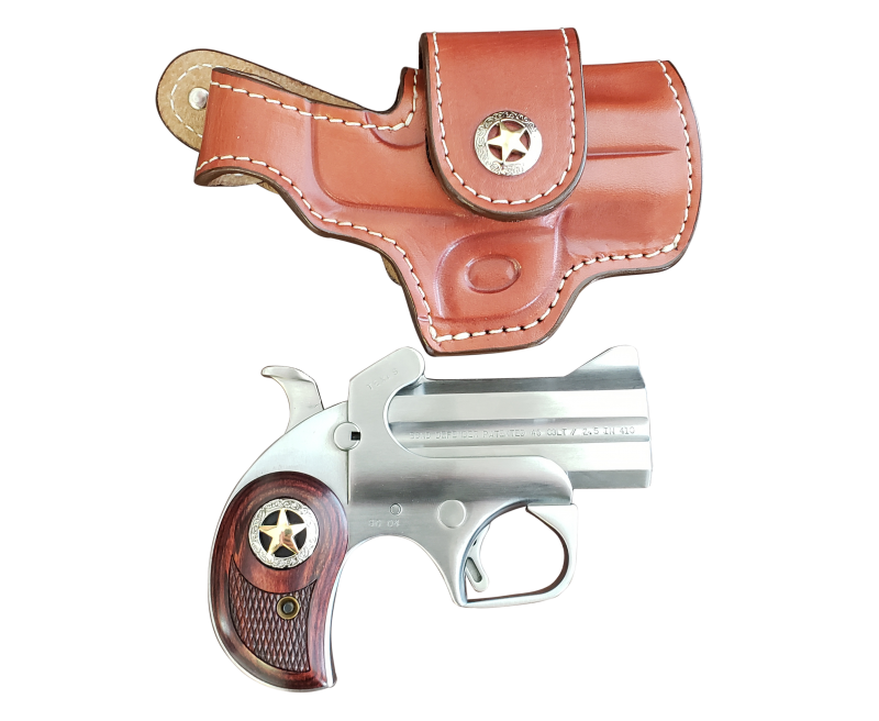 gag_bard-114220.png Bond Arms Rustic Defender Stainless .45 LC 3" Barrel 2-Rounds Holster Package - Image 1