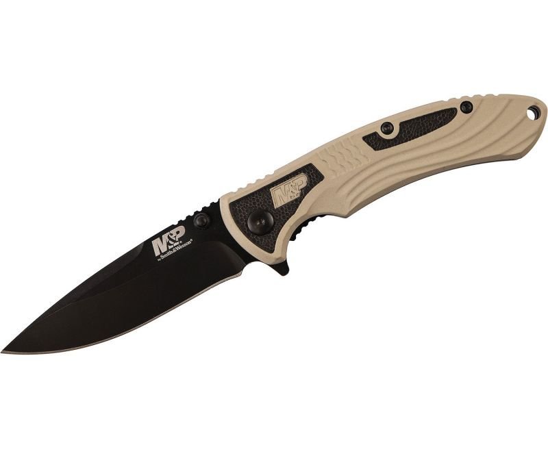gag_mpm2.0ug1-6035-0441_1_.jpg Smith and Wesson M&P Ultra Glide Tan Folding Knife - 3" Black Plain Drop Point Blade - Image 1