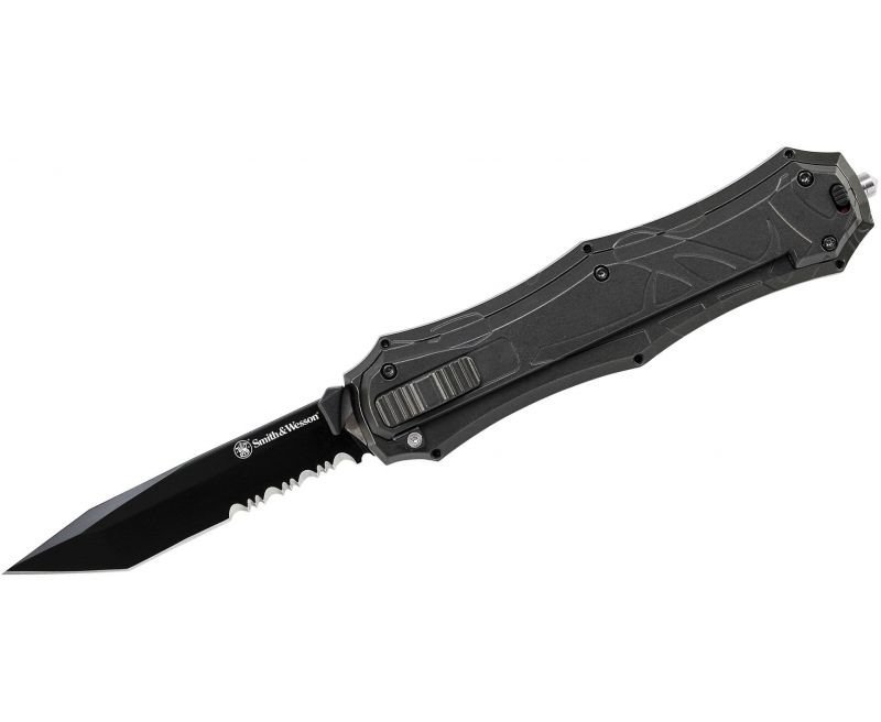gag_swkotf9bs.jpg Smith and Wesson OTF Knife - 3.5" Black Serrated Spear Point Blade - Image 1